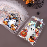 Sacchetti in cellophane trasparente con stampa Halloween misti 10x13cm confezione da 10 sacchetti