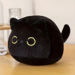 Peluche morbido a forma di gattino nero con occhi grandi