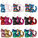 Portachiavi in strass a forma di gatto in diversi colori