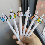 Penna gel bianca con placca a gattino in gomma