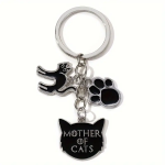 Portachiavi in acciaio con placca "Mother of cats" e ciondolini