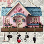 Portachiavi da muro con gancetti in legno 2D modello Cottage