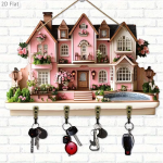 Portachiavi da muro con gancetti in legno 2D modello Casa romantica