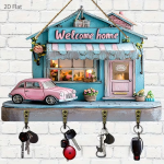 Portachiavi da muro con gancetti in legno 2D modello Auto vintage