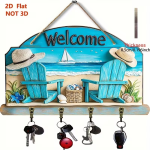 Portachiavi da muro con gancetti in legno 2D modello Vista mare